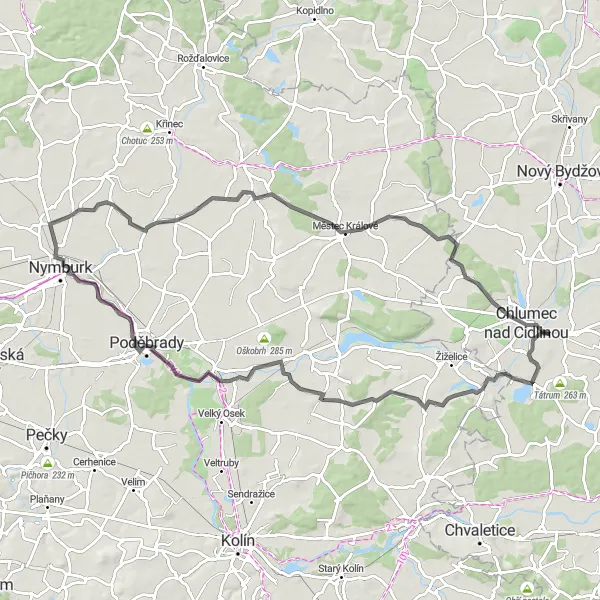 Miniaturní mapa "Cestování po silnici v okolí Chlumce nad Cidlinou" inspirace pro cyklisty v oblasti Severovýchod, Czech Republic. Vytvořeno pomocí plánovače tras Tarmacs.app