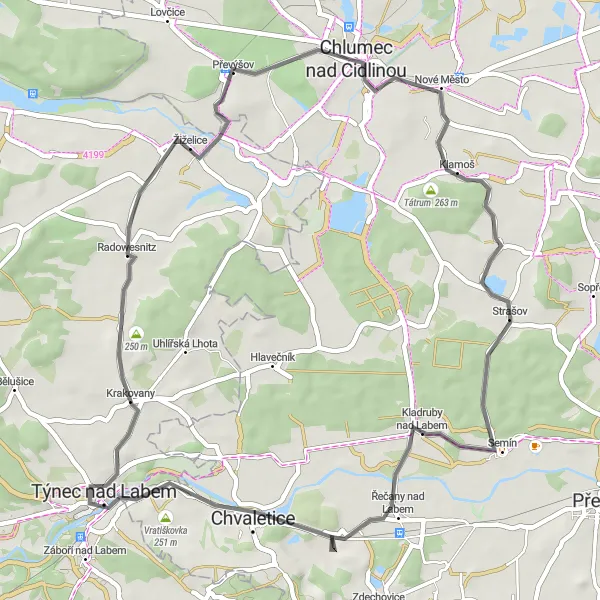 Miniaturní mapa "Trasa Kladruby nad Labem" inspirace pro cyklisty v oblasti Severovýchod, Czech Republic. Vytvořeno pomocí plánovače tras Tarmacs.app