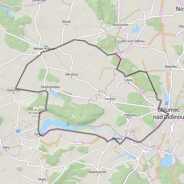 Miniaturní mapa "Road Bike Challenge v okolí Chlumce nad Cidlinou" inspirace pro cyklisty v oblasti Severovýchod, Czech Republic. Vytvořeno pomocí plánovače tras Tarmacs.app