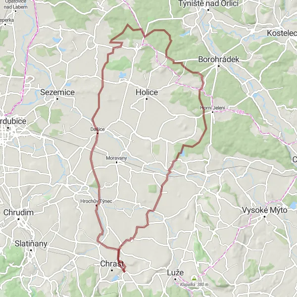 Map miniature of "Scenic Gravel Journey" cycling inspiration in Severovýchod, Czech Republic. Generated by Tarmacs.app cycling route planner