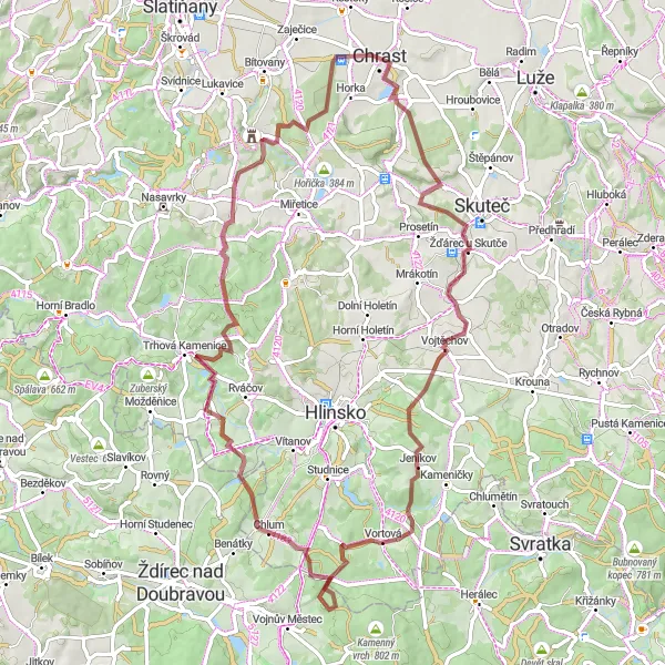 Miniaturní mapa "Gravel cyklotrasa Chrast - Severovýchod" inspirace pro cyklisty v oblasti Severovýchod, Czech Republic. Vytvořeno pomocí plánovače tras Tarmacs.app