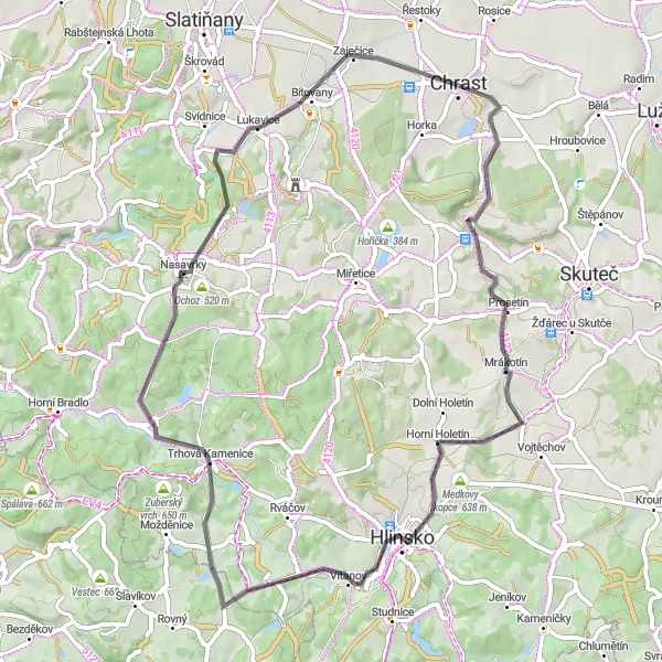 Mapa miniatúra "Cestný okruh Podlažice - Bítovany" cyklistická inšpirácia v Severovýchod, Czech Republic. Vygenerované cyklistickým plánovačom trás Tarmacs.app