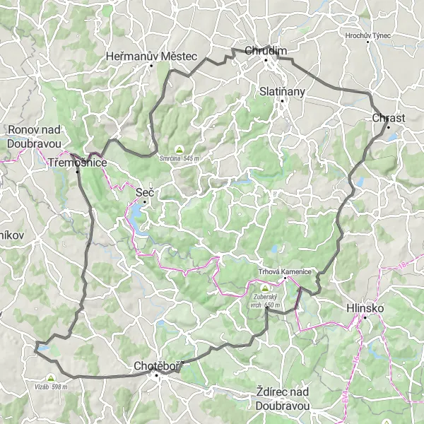 Miniaturní mapa "Okruh přes Hořičku a Svinný" inspirace pro cyklisty v oblasti Severovýchod, Czech Republic. Vytvořeno pomocí plánovače tras Tarmacs.app