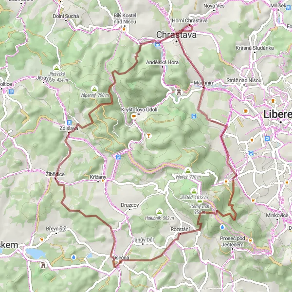 Map miniature of "The Gravel Adventure Circuit" cycling inspiration in Severovýchod, Czech Republic. Generated by Tarmacs.app cycling route planner