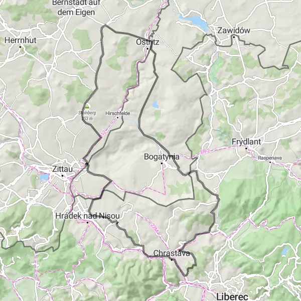 Karten-Miniaturansicht der Radinspiration "Roadtrip um Chrastava herum" in Severovýchod, Czech Republic. Erstellt vom Tarmacs.app-Routenplaner für Radtouren