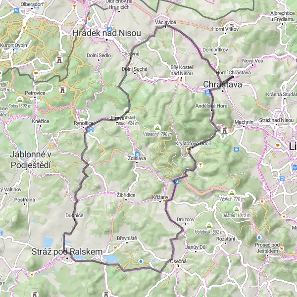 Miniaturní mapa "Kolem Ralských hor" inspirace pro cyklisty v oblasti Severovýchod, Czech Republic. Vytvořeno pomocí plánovače tras Tarmacs.app