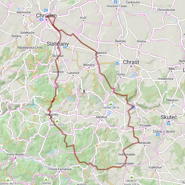 Map miniature of "Discover the Magical Countryside of Chrudim" cycling inspiration in Severovýchod, Czech Republic. Generated by Tarmacs.app cycling route planner