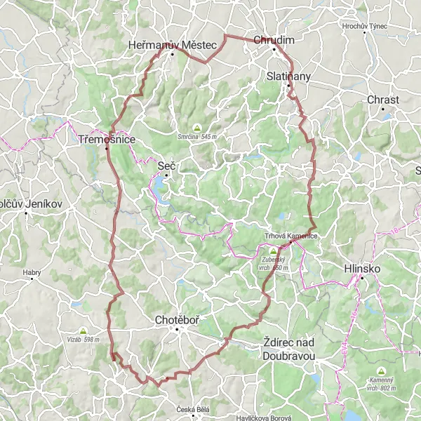 Map miniature of "The Majestic Trail: Journey through the Heart of Chrudim" cycling inspiration in Severovýchod, Czech Republic. Generated by Tarmacs.app cycling route planner