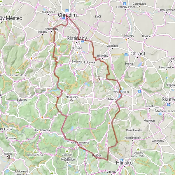 Miniatura mapy "Trasa Orel - Rabštejnská Lhota" - trasy rowerowej w Severovýchod, Czech Republic. Wygenerowane przez planer tras rowerowych Tarmacs.app