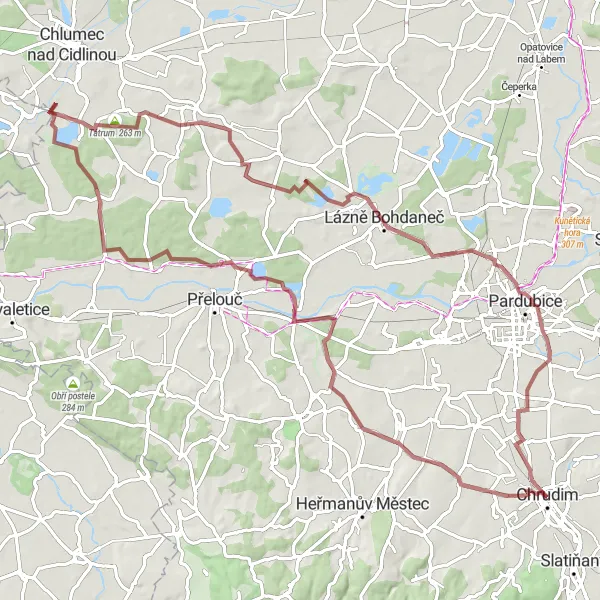 Miniaturní mapa "Gravel Route Bylany - Chrudim" inspirace pro cyklisty v oblasti Severovýchod, Czech Republic. Vytvořeno pomocí plánovače tras Tarmacs.app