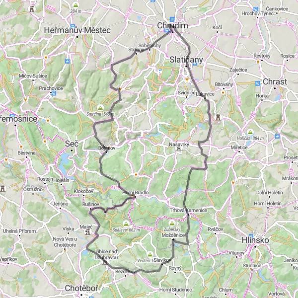 Map miniature of "Cycling Through History: Road to Adventure" cycling inspiration in Severovýchod, Czech Republic. Generated by Tarmacs.app cycling route planner