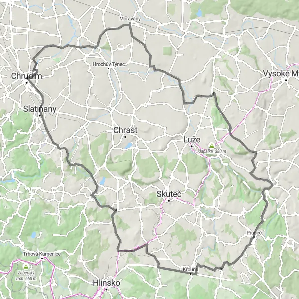 Map miniature of "Tuněchody Scenic Road Ride" cycling inspiration in Severovýchod, Czech Republic. Generated by Tarmacs.app cycling route planner