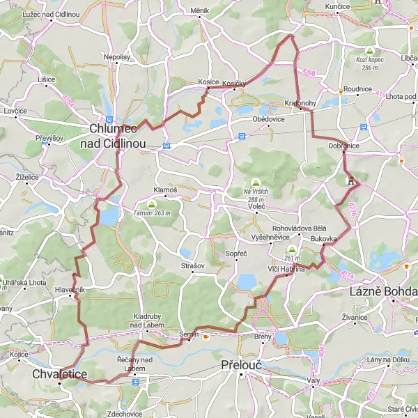 Map miniature of "Pamětník and Dobřenice Gravel Trail" cycling inspiration in Severovýchod, Czech Republic. Generated by Tarmacs.app cycling route planner