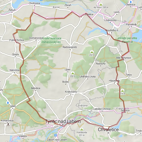 Karten-Miniaturansicht der Radinspiration "Gravelroute von Chvaletice nach Selmice" in Severovýchod, Czech Republic. Erstellt vom Tarmacs.app-Routenplaner für Radtouren