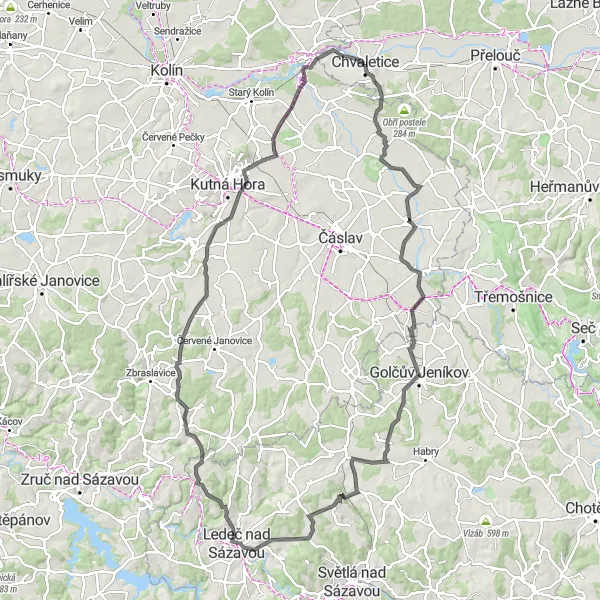 Karten-Miniaturansicht der Radinspiration "Rundtour Golčův Jeníkov" in Severovýchod, Czech Republic. Erstellt vom Tarmacs.app-Routenplaner für Radtouren
