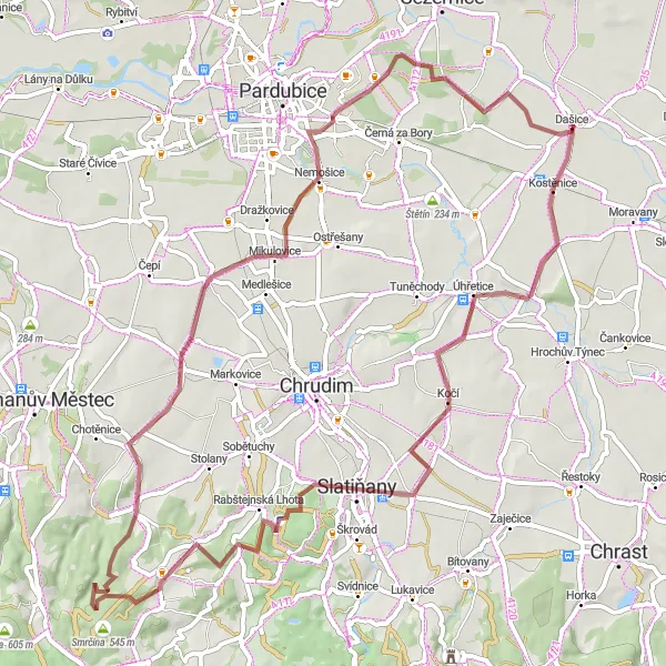 Miniaturní mapa "Cyklotrasa Smetanovy koleje" inspirace pro cyklisty v oblasti Severovýchod, Czech Republic. Vytvořeno pomocí plánovače tras Tarmacs.app