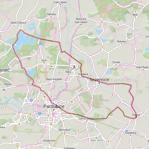 Miniaturní mapa "Okruh Doubravickými lesy" inspirace pro cyklisty v oblasti Severovýchod, Czech Republic. Vytvořeno pomocí plánovače tras Tarmacs.app