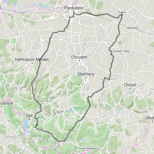 Karten-Miniaturansicht der Radinspiration "Eine Herausforderung über 81 km" in Severovýchod, Czech Republic. Erstellt vom Tarmacs.app-Routenplaner für Radtouren