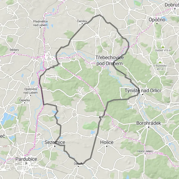 Miniaturní mapa "Okružní cyklistická trasa okolo Dašic" inspirace pro cyklisty v oblasti Severovýchod, Czech Republic. Vytvořeno pomocí plánovače tras Tarmacs.app