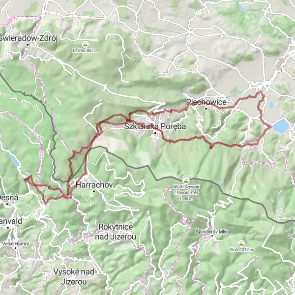 Map miniature of "Severovýchod Gravel Adventure" cycling inspiration in Severovýchod, Czech Republic. Generated by Tarmacs.app cycling route planner