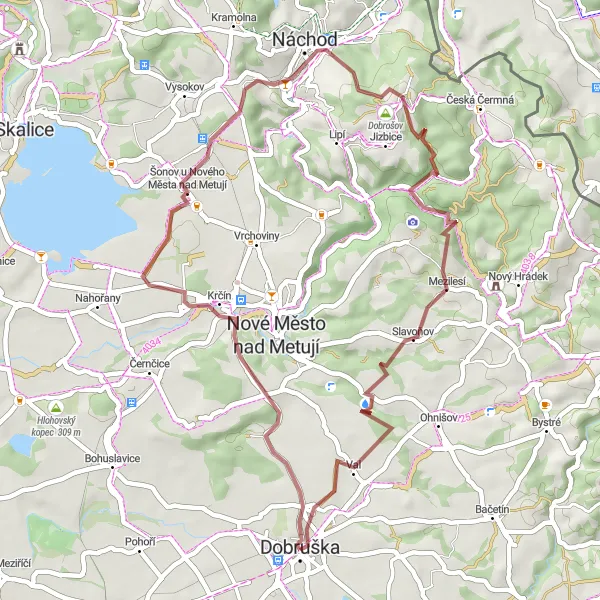 Mapa miniatúra "Gravelový výlet přes okolí Dobrušky" cyklistická inšpirácia v Severovýchod, Czech Republic. Vygenerované cyklistickým plánovačom trás Tarmacs.app