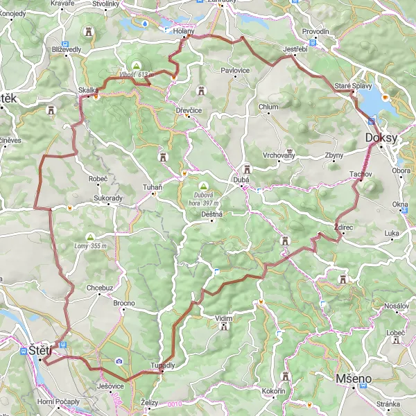 Mapa miniatúra "S náročným stoupáním kolem Bořejova a Doks" cyklistická inšpirácia v Severovýchod, Czech Republic. Vygenerované cyklistickým plánovačom trás Tarmacs.app