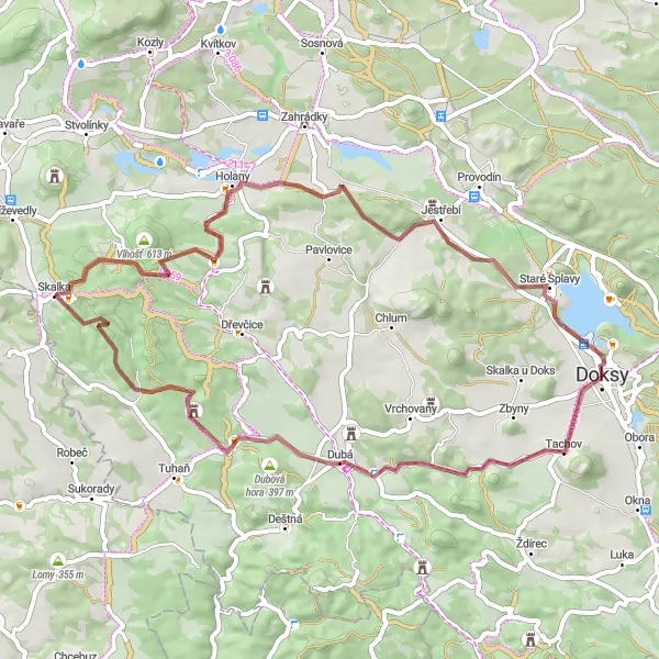 Mapa miniatúra "Gravelový okruh kolem Starých Splavů" cyklistická inšpirácia v Severovýchod, Czech Republic. Vygenerované cyklistickým plánovačom trás Tarmacs.app