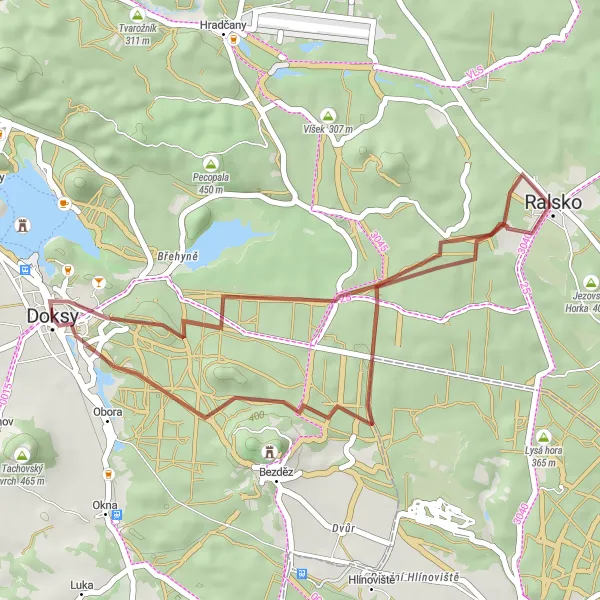 Mapa miniatúra "Gravel route through Slatinné vrchy and Bezděz Castle" cyklistická inšpirácia v Severovýchod, Czech Republic. Vygenerované cyklistickým plánovačom trás Tarmacs.app