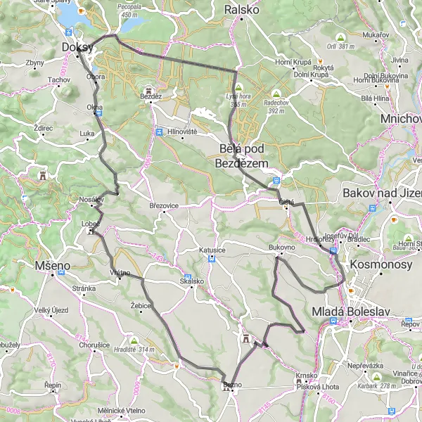 Miniaturní mapa "Cyklotrasa přes Šibeniční Vrch a Vrátno" inspirace pro cyklisty v oblasti Severovýchod, Czech Republic. Vytvořeno pomocí plánovače tras Tarmacs.app