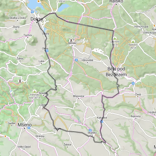 Mapa miniatúra "Trasa přes Břehyně a Plužná" cyklistická inšpirácia v Severovýchod, Czech Republic. Vygenerované cyklistickým plánovačom trás Tarmacs.app