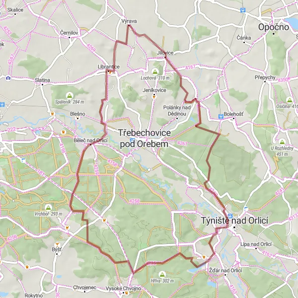 Map miniature of "Orlické hory" cycling inspiration in Severovýchod, Czech Republic. Generated by Tarmacs.app cycling route planner