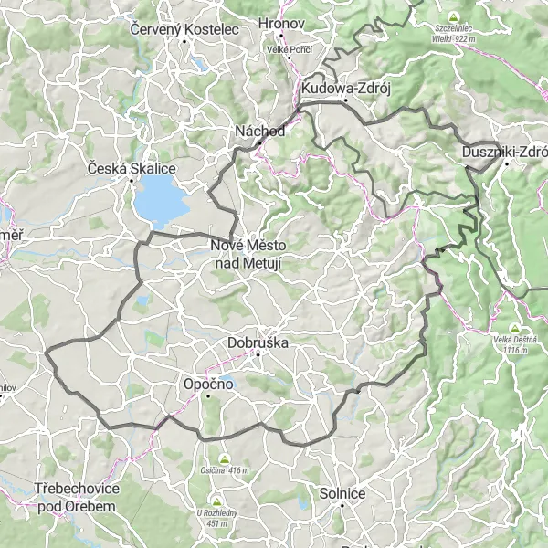 Karten-Miniaturansicht der Radinspiration "Herausfordernde Straßenroute durch das östliche Tschechien" in Severovýchod, Czech Republic. Erstellt vom Tarmacs.app-Routenplaner für Radtouren