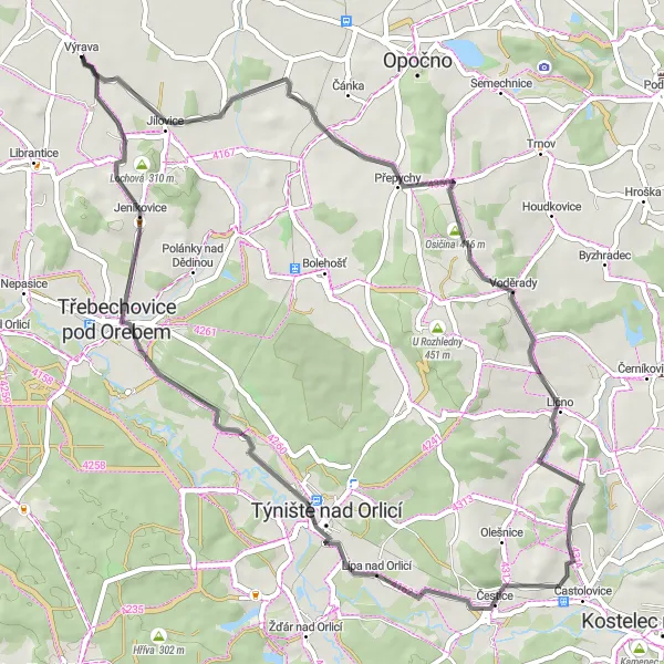 Karten-Miniaturansicht der Radinspiration "Bemerkenswerte Straßenradtour durch die Region Dolní Černilov" in Severovýchod, Czech Republic. Erstellt vom Tarmacs.app-Routenplaner für Radtouren
