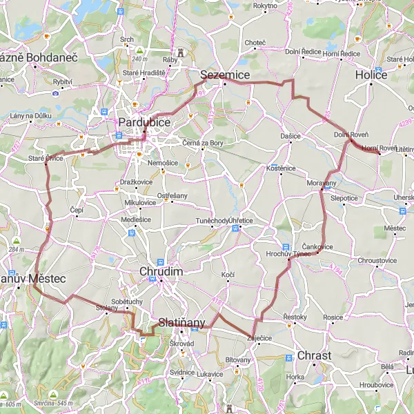 Mapa miniatúra "Trasa okolo Dolní Rovně cez Čankovice a Orel" cyklistická inšpirácia v Severovýchod, Czech Republic. Vygenerované cyklistickým plánovačom trás Tarmacs.app
