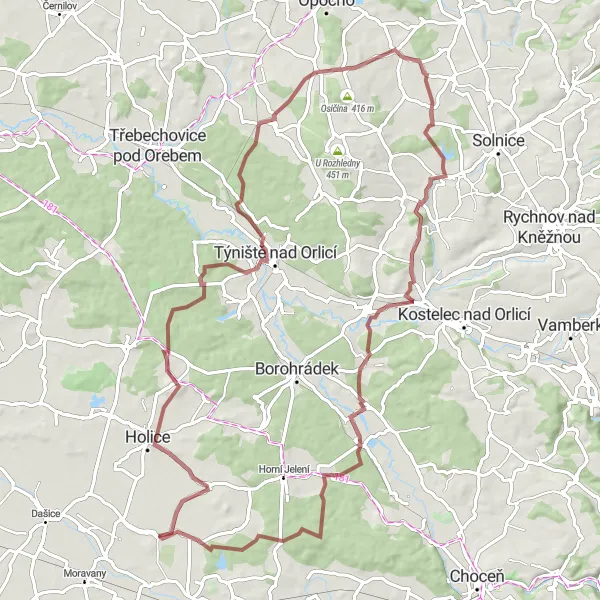 Miniaturní mapa "Okruh kolem Dolní Rovně" inspirace pro cyklisty v oblasti Severovýchod, Czech Republic. Vytvořeno pomocí plánovače tras Tarmacs.app