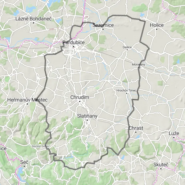 Mapa miniatúra "Cyklotúra Hlaváč - Dolní Roveň" cyklistická inšpirácia v Severovýchod, Czech Republic. Vygenerované cyklistickým plánovačom trás Tarmacs.app