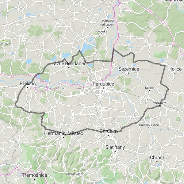 Karten-Miniaturansicht der Radinspiration "Radtour durch malerische Dörfer und Landschaften" in Severovýchod, Czech Republic. Erstellt vom Tarmacs.app-Routenplaner für Radtouren