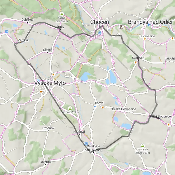 Map miniature of "Picturesque Road Loop through Doskočilova vyhlídka" cycling inspiration in Severovýchod, Czech Republic. Generated by Tarmacs.app cycling route planner