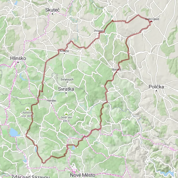 Miniaturní mapa "Okruh kolem Dolního Újezda a Sněžné" inspirace pro cyklisty v oblasti Severovýchod, Czech Republic. Vytvořeno pomocí plánovače tras Tarmacs.app