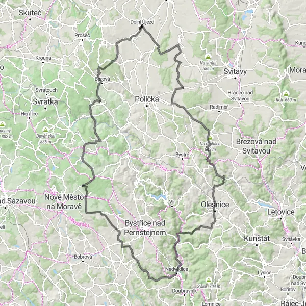 Map miniature of "Road Cycling through Scenic Landscapes" cycling inspiration in Severovýchod, Czech Republic. Generated by Tarmacs.app cycling route planner