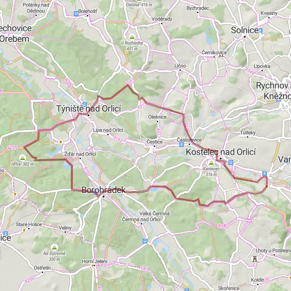 Karten-Miniaturansicht der Radinspiration "Orlická hřebenovka Gravel Tour" in Severovýchod, Czech Republic. Erstellt vom Tarmacs.app-Routenplaner für Radtouren