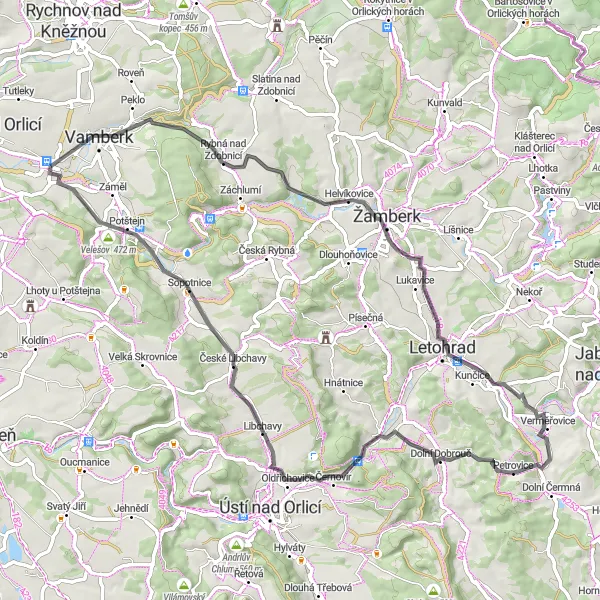 Map miniature of "Picturesque Road Experience" cycling inspiration in Severovýchod, Czech Republic. Generated by Tarmacs.app cycling route planner