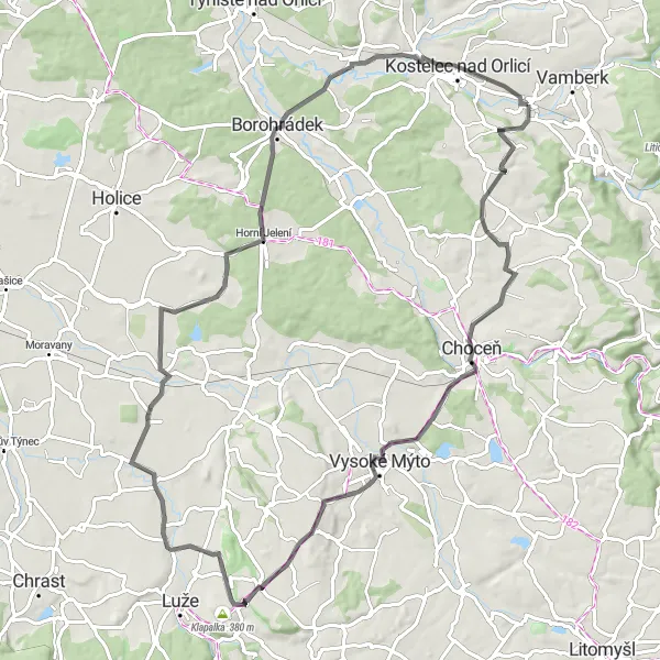 Karten-Miniaturansicht der Radinspiration "Orlické hory Rundfahrt" in Severovýchod, Czech Republic. Erstellt vom Tarmacs.app-Routenplaner für Radtouren