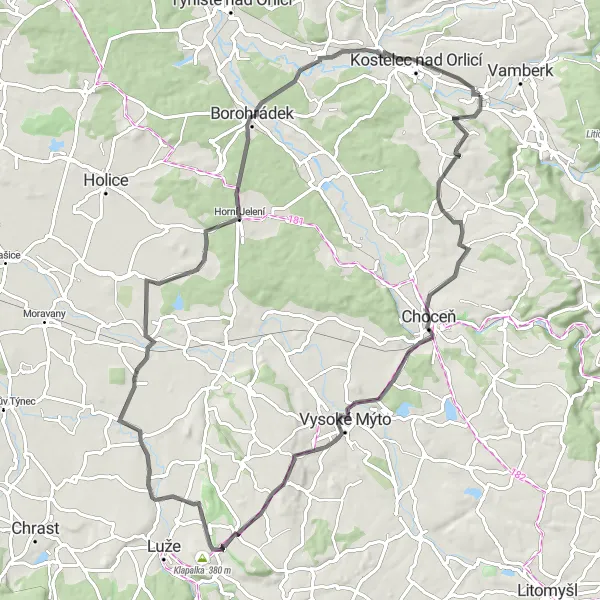 Miniaturní mapa "Okruh kolem Doudleb nad Orlicí" inspirace pro cyklisty v oblasti Severovýchod, Czech Republic. Vytvořeno pomocí plánovače tras Tarmacs.app