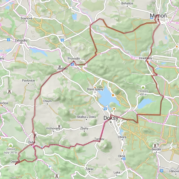 Mapa miniatúra "Gravelová výzva Jelení vršek" cyklistická inšpirácia v Severovýchod, Czech Republic. Vygenerované cyklistickým plánovačom trás Tarmacs.app