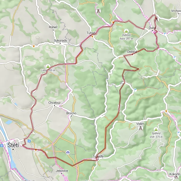 Mapa miniatúra "Okružná cesta Dubá - Severovýchod 46 km" cyklistická inšpirácia v Severovýchod, Czech Republic. Vygenerované cyklistickým plánovačom trás Tarmacs.app