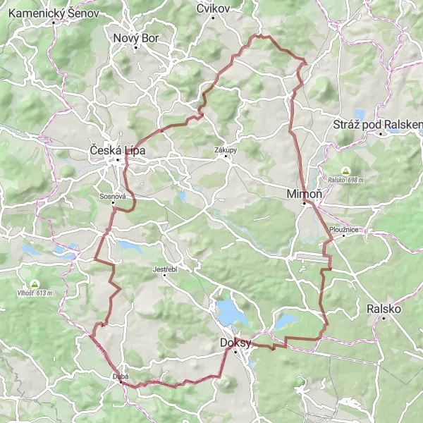 Map miniature of "Gravel Adventure in Dubá" cycling inspiration in Severovýchod, Czech Republic. Generated by Tarmacs.app cycling route planner