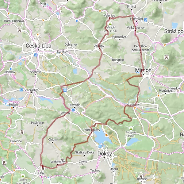 Karten-Miniaturansicht der Radinspiration "Abenteuerliche Reise durch Nový Berštejn und Zákupy" in Severovýchod, Czech Republic. Erstellt vom Tarmacs.app-Routenplaner für Radtouren