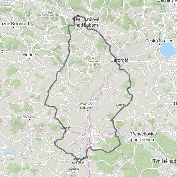 Miniatura mapy "Trasa szosowa przez Nový Ples, Svinary i Praskačkę" - trasy rowerowej w Severovýchod, Czech Republic. Wygenerowane przez planer tras rowerowych Tarmacs.app