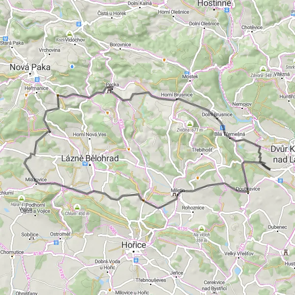 Karten-Miniaturansicht der Radinspiration "Die Schönheit von Lipnice" in Severovýchod, Czech Republic. Erstellt vom Tarmacs.app-Routenplaner für Radtouren